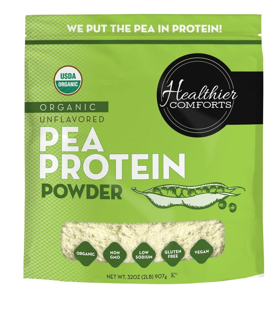 Healthier Comforts Unflavored Pea Protein Powder - Niski Sodu (2 lb.) 124; USA dorosły i przetworzone 124; 100% roślin w proszku protein 124; Kosher, Gluten Free, Non-GMO, Keto Friendly (32oz)