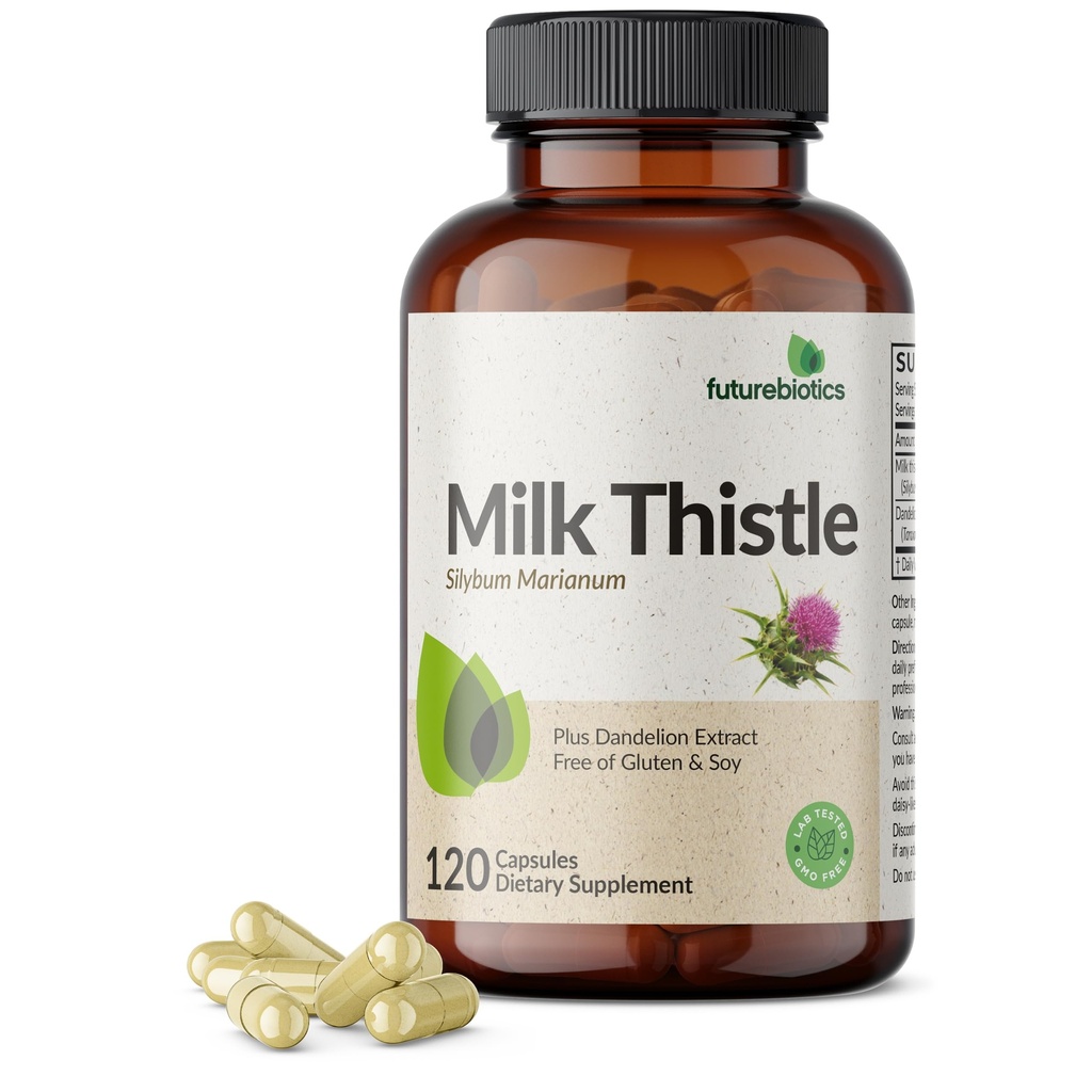 Futurebiotyki Mleko Thistle Silymarin Marianum & Dandelion Ekstrakt Liver Health Support, Antyoksydant Support, Detox, 120 Kapsułki