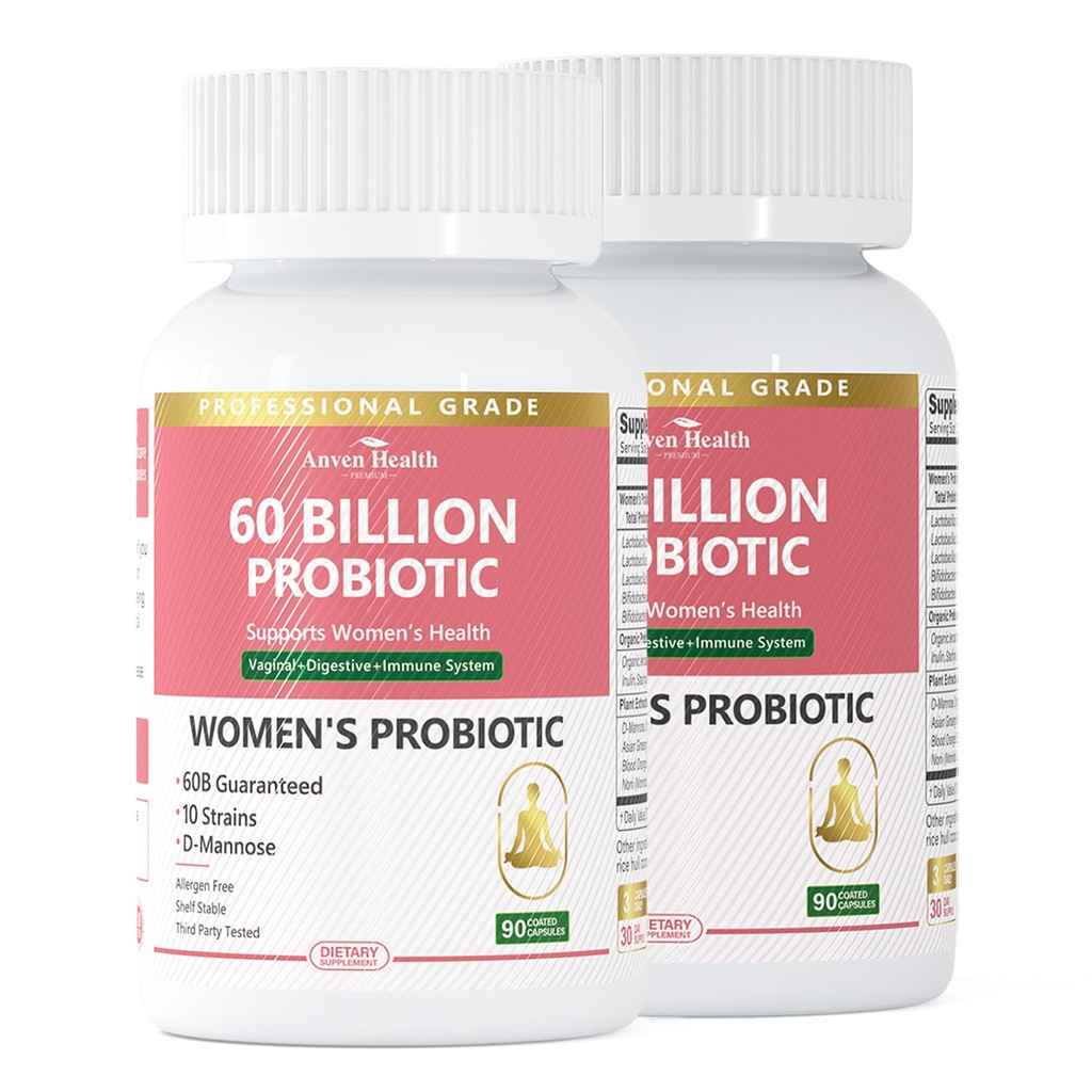 Probiotyki i prebiotyki dla kobiet pH Równowaga i trawienie - 60 Miliard Vaginal Probiotic z żurawiną i D- Mannosem dla Gut, Urynary, Immune Health, Vegan & Non-GMO 124; 180 Kapsułki