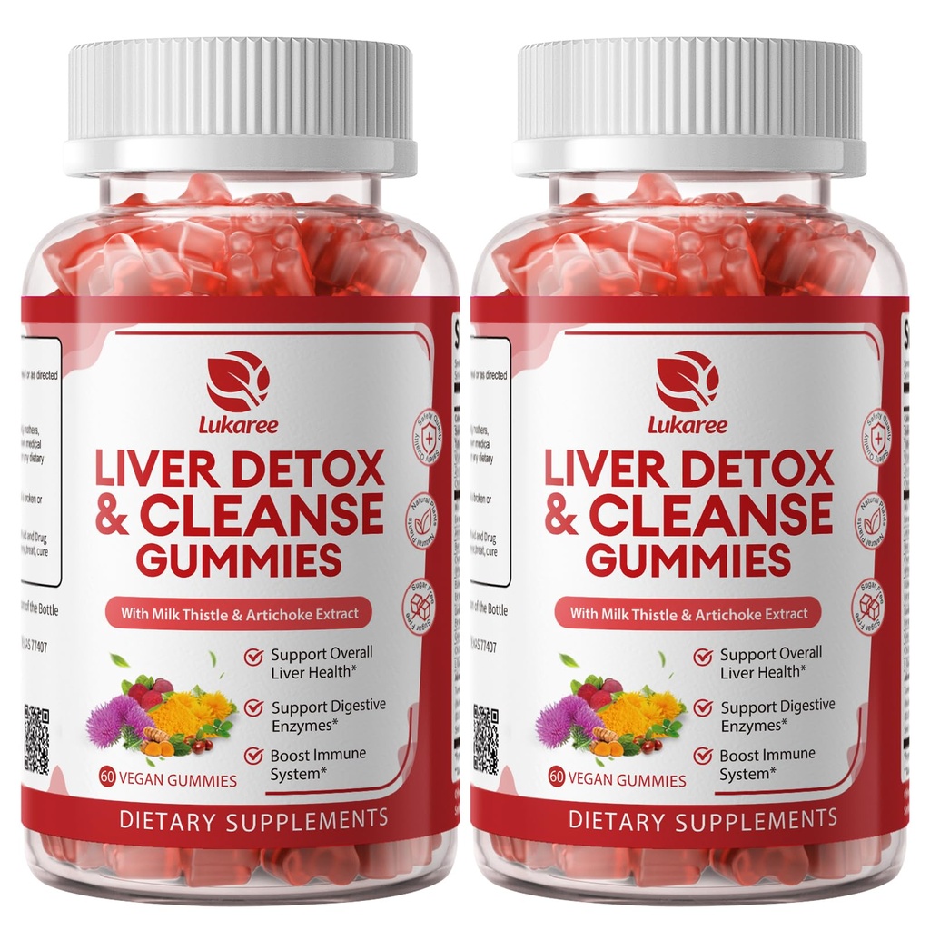 2 Pack Lukaree Liver Cleanse Detox & Naprawa Gummies diesel 124; Sugar-Free Supplement of the Milk Thistle Supplement w / Artichok & L- Glutathione - Ultra- Concentrated Herbal Liver Support for Men & Women-Vegan, 60 Count