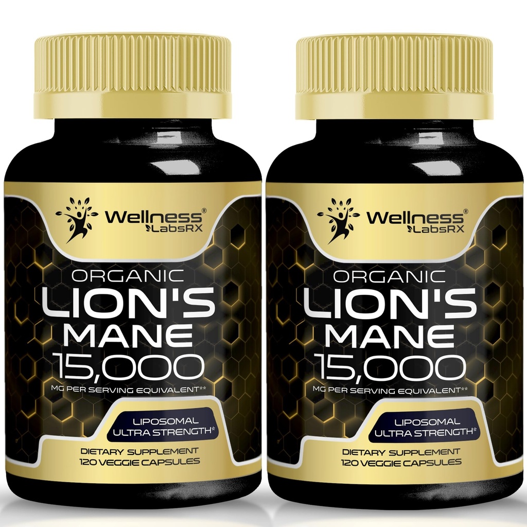 Lions Mane Supplement Kapsułki - 120 Hrabia - Suplement do Grzybów, Suplementy Mózgu dla Pamięci i Skupiania, Lion 's Mane Mushroom Kapsułki - Kognitive & Immune Supplement, Suplement Focus - 2 Pack