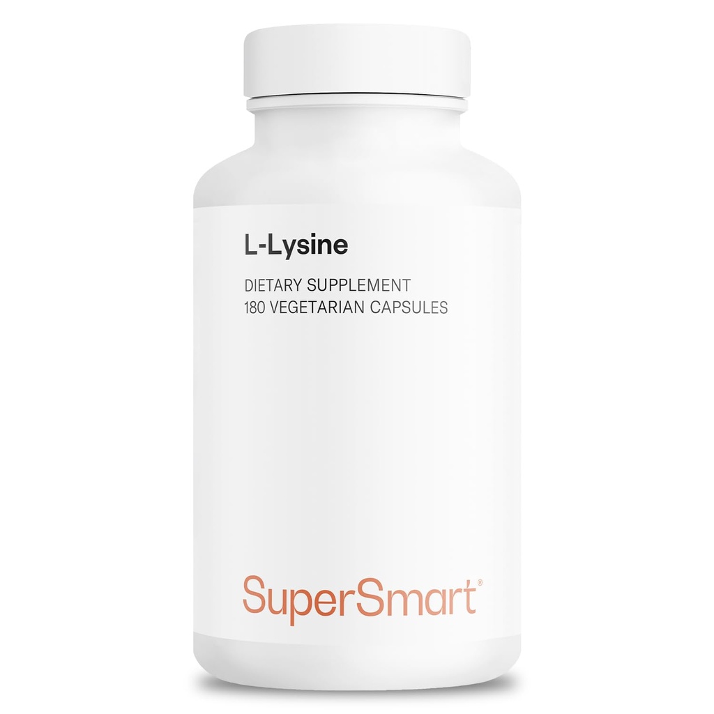 Supersmart - L- Lysine 6000mg na dobę (wysoka wytrzymałość) - Esencjalny suplement aminokwasowy lizyny 124; Non- GMO & Gluten Free - 180 Kapsułki wegetariańskie