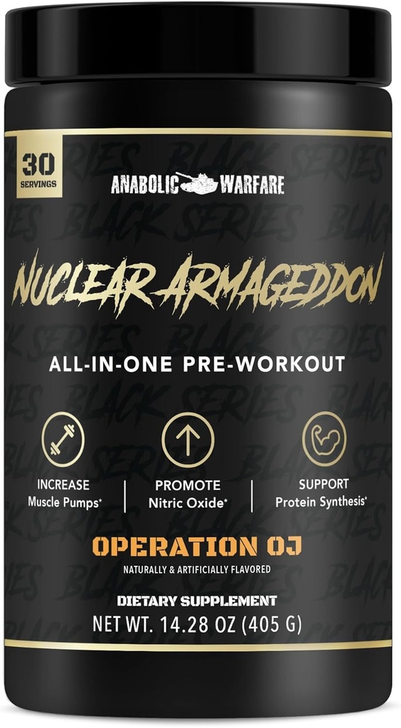Anaboliczne Warfare Nuclear Armageddon Pre Workout Powder Pre- Workout dla mężczyzn i kobiet z L- Citrulline, Beta Alanine Powder i kofeiny (Sok pomarańczowy - 30 Servings)