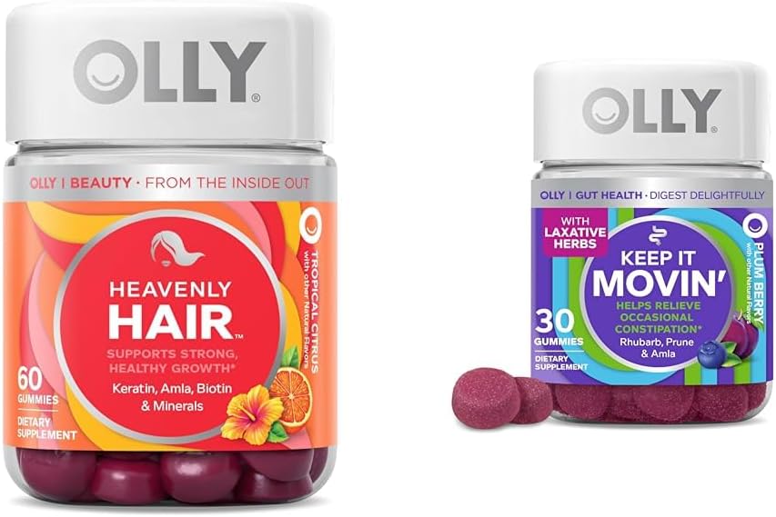 OLLY Gummies włosów z keratyny i biotyny i zaparcia Gummies Relief z rabarbarem i pronami - 60 + 30