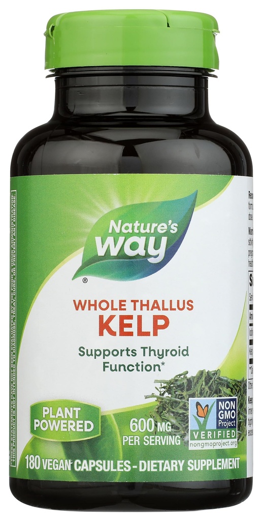 Nature 's Way Kelp, Wspiera funkcję tarczycy *, 600 mg na serwowanie, NieGMO Projekt zweryfikowany, 180 Kapsułki (Packaging May Vary)