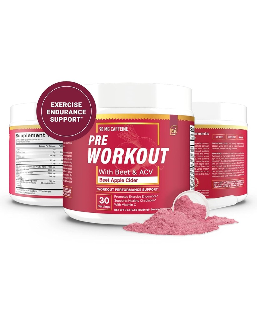Podstawowe elementy PreWorkout Proszek z buraka root & ACV 124; Superfood Suplement energii & All- Natural Nitric tlenek booster Plus kofeina 30 Słupki