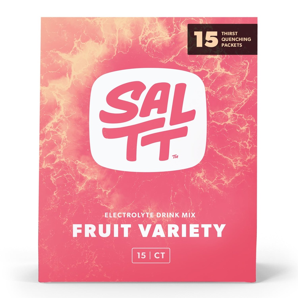 SALTT Elektrolity w proszku Pakiety, Fruit Variety Pack (15 Pakiety) - Magnez, Potas, Sód, Minerały śladowe - Wegan & Gluten Free - Travel Essentials - Made in USA