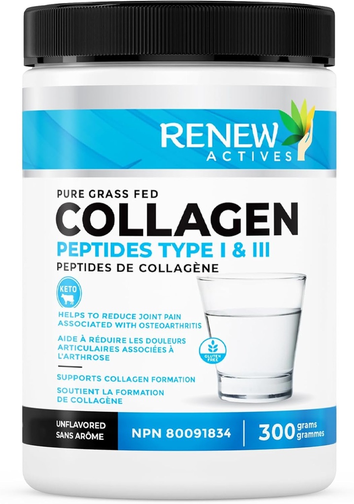 Renew Actives Zhydrolizowany Collagen Peptydes Powder 10G per Serving - Premium Grass- Fed Collagen for Skin, Joints & Hair - 9,4g Protein - Wspiera formację Collagen & Odzysk mięśni - Made in Canada