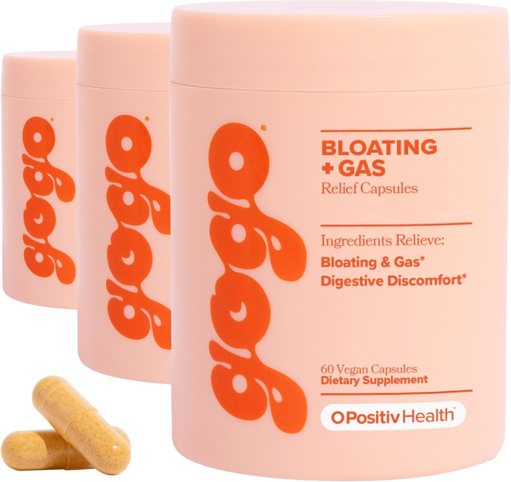 GOGO Bloating & Gas Digestive Relief, 30 Servings (Pack of 3) - Suplementy z Digestive Enzymes, Bromelain, Ginger Root, & Milk Thistle - Wspiera Bloating Relief & Redukuje zatrzymanie wody