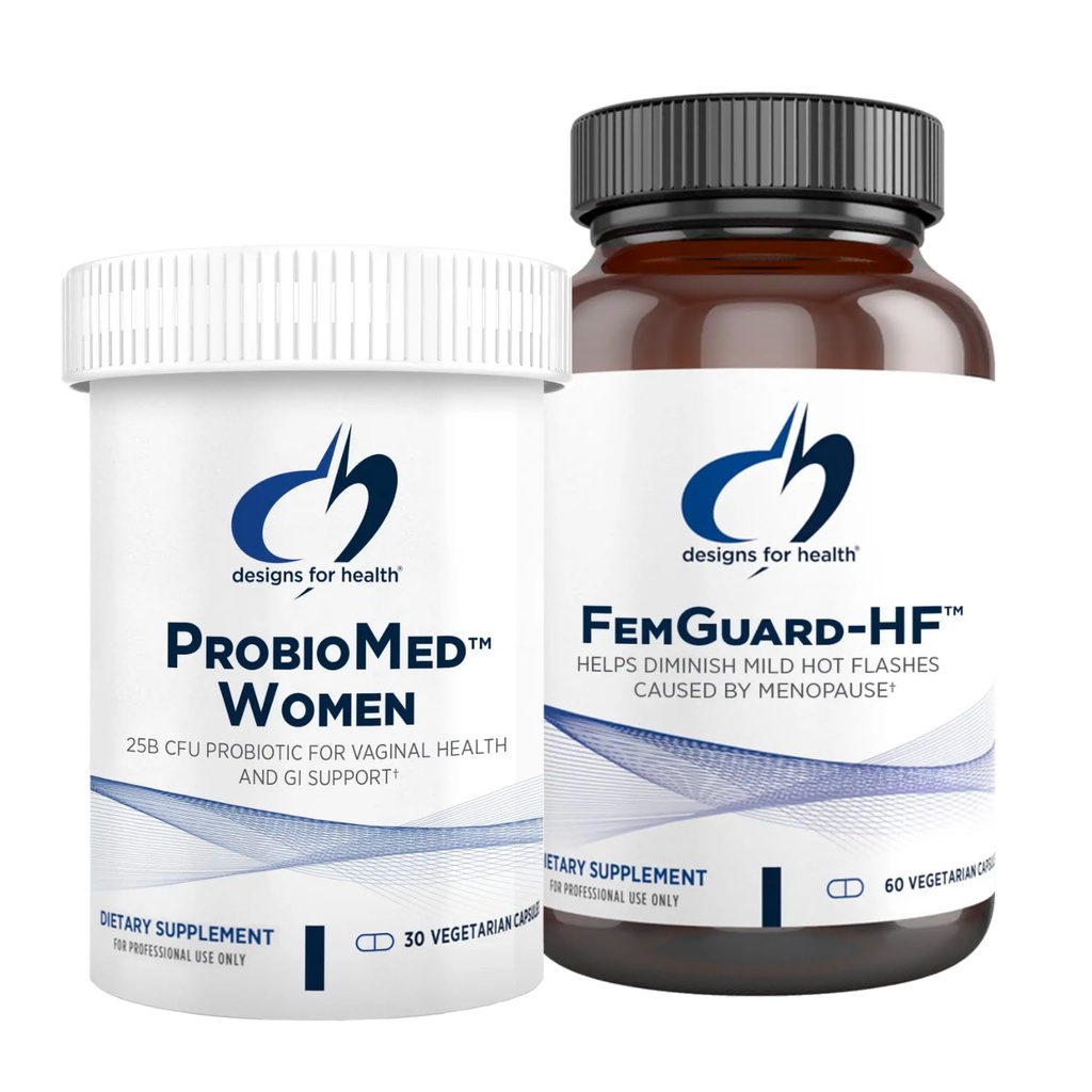Designs for Health Hot Flash & Vaginal Support Probiotic Bundle - FemGuard- HF (60 Kapsułek) pomóc Diminish łagodny menopauza Hot Flash + ProbioMed Kobiety (30 Kapsułki) Gut & Vaginal Probiotic