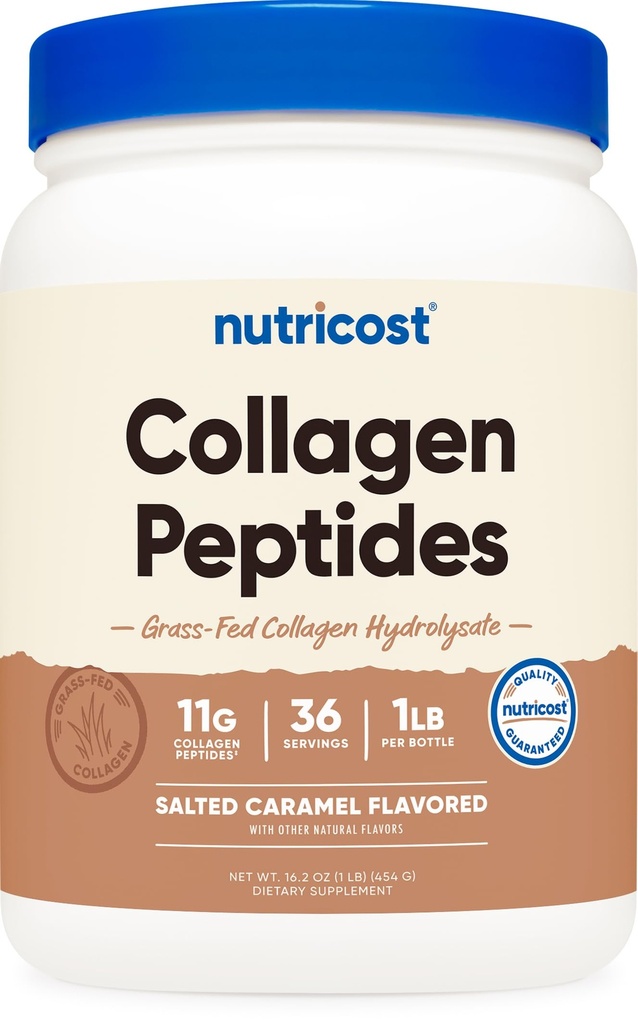 Nutricost Collagen Peptydes Powder 1LB (454 G) (Sól karmelowa) - Hydrolizat kolagenu bydła karmionego trawą