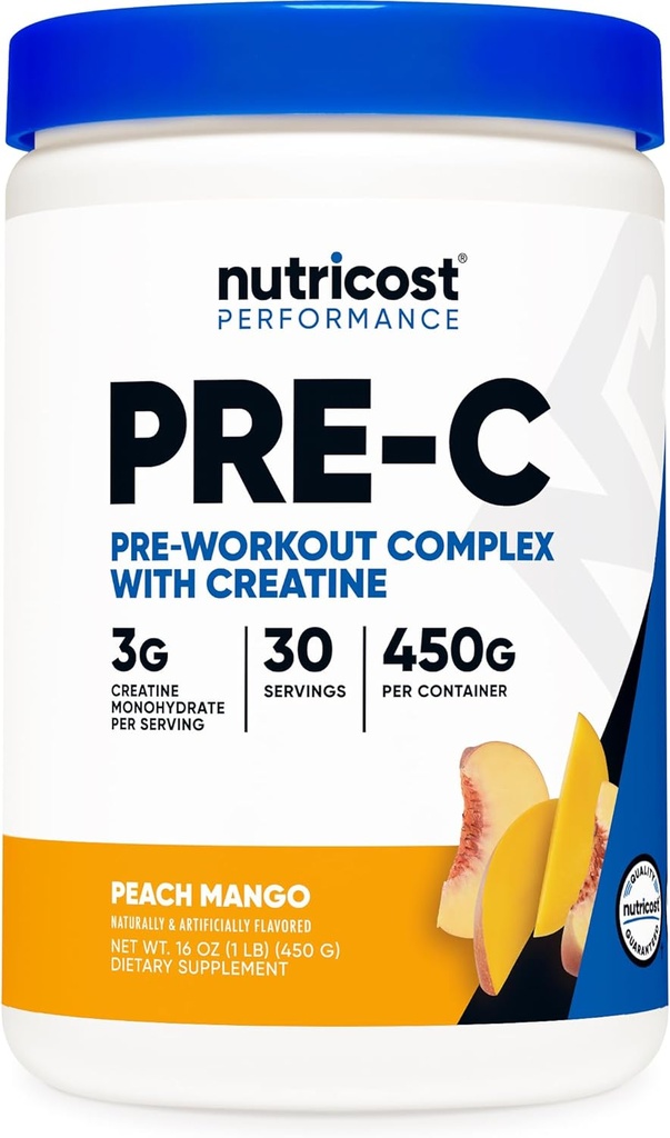 Nutricost Pre- C Pre- Workout Complex with Creatine (Peach Mango Reg. 124; 30 Servings) Proszek - Boost Fintess Routines, 450g