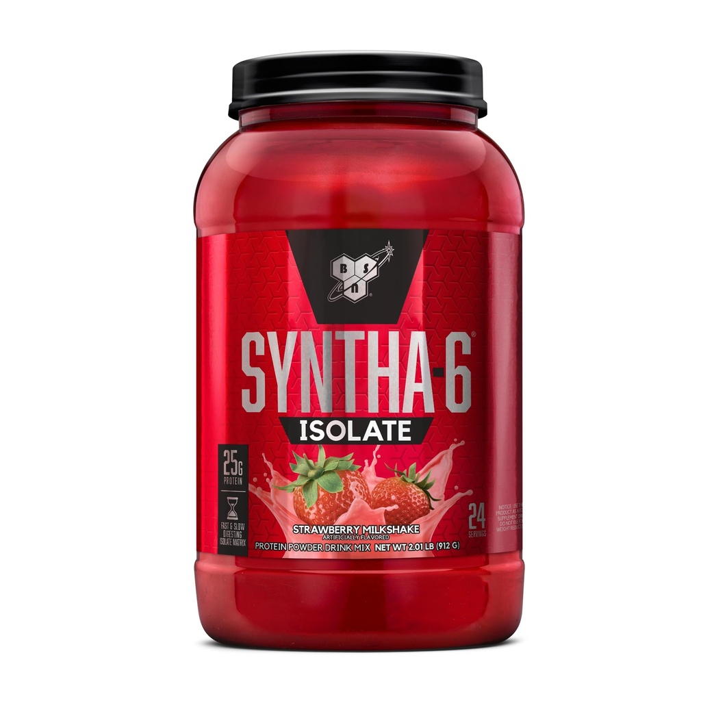 BSN SYNTHA- 6 Izolacja proszku białkowego, proszek z białka truskawkowego z izolatem białka serwatkowego, izolat białka mlecznego, aromat: truskawkowy koktajl mleczny, 24 serwatki (Packaging May Vary)