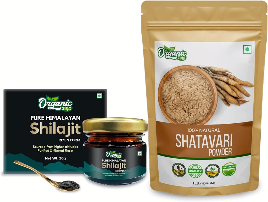 ORGANIC ZING Shatavari Powder - 454g & Shilajit Resin- 20g