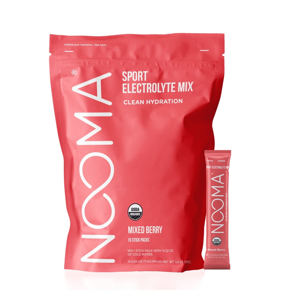 NOOMA Organic Sport Hydration Mix: 124; Hydration Pakiety bez dodatku cukru: 124; Electrolyte Powder: 124; Hydration Powder: 25 Calories: 124; 15 Count: 124; Mixed Berry
