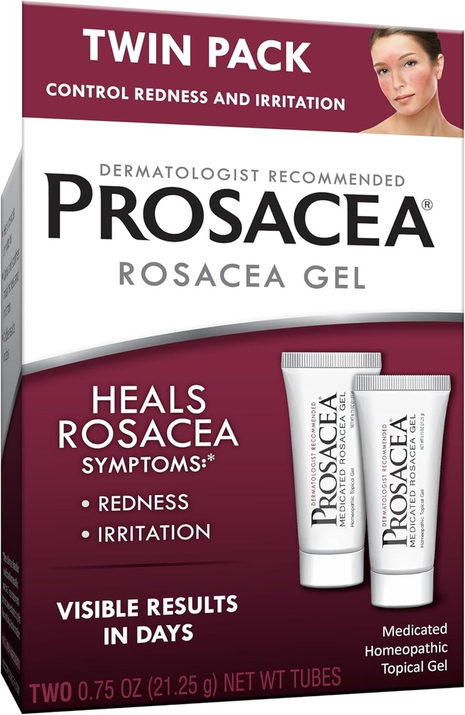 Prozacea - leczona Rosacea Leczenie twarzy - Leczy Rosacea Objawy czerwieni, Pimples i podrażnienia - Wolny zapach - Twin Pack - Dwa 0.75oz Tubes (1.5oz Razem)