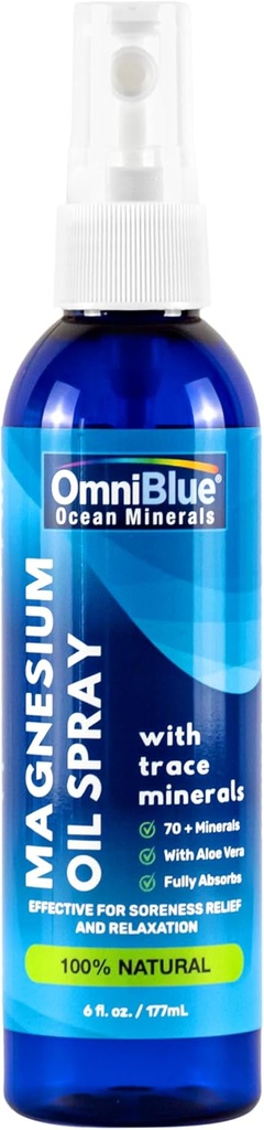OmniBlue magnez & Ocean Mineral Spray - Topical, jonowe i biodostępne Minerały śladowe - Ulga na ból, skurcze, łączniki i sen - Spray Absorbs Fast, No Sting - USA Made (6oz)