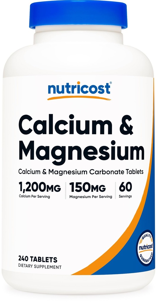 Nutricost Calcium & Magnesium Carbonate 240 Tablets, 1200mg of Ca & 150mg of Mg per Serving, 60 Servings- Gluten Free, Non-GMO