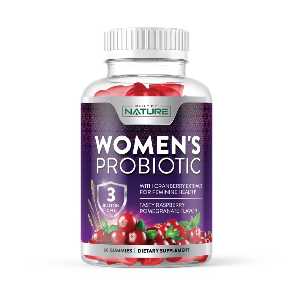 Wybudowany przez Probiotyki Przyroda dla Kobiet Gummies 3 Milion CFU, 6 Cieśniny Probiotyczne z suplementem żurawinowym, Digestive, Immune, Vaginal & Urnary Health, Szafka Stable, 60 Gummy