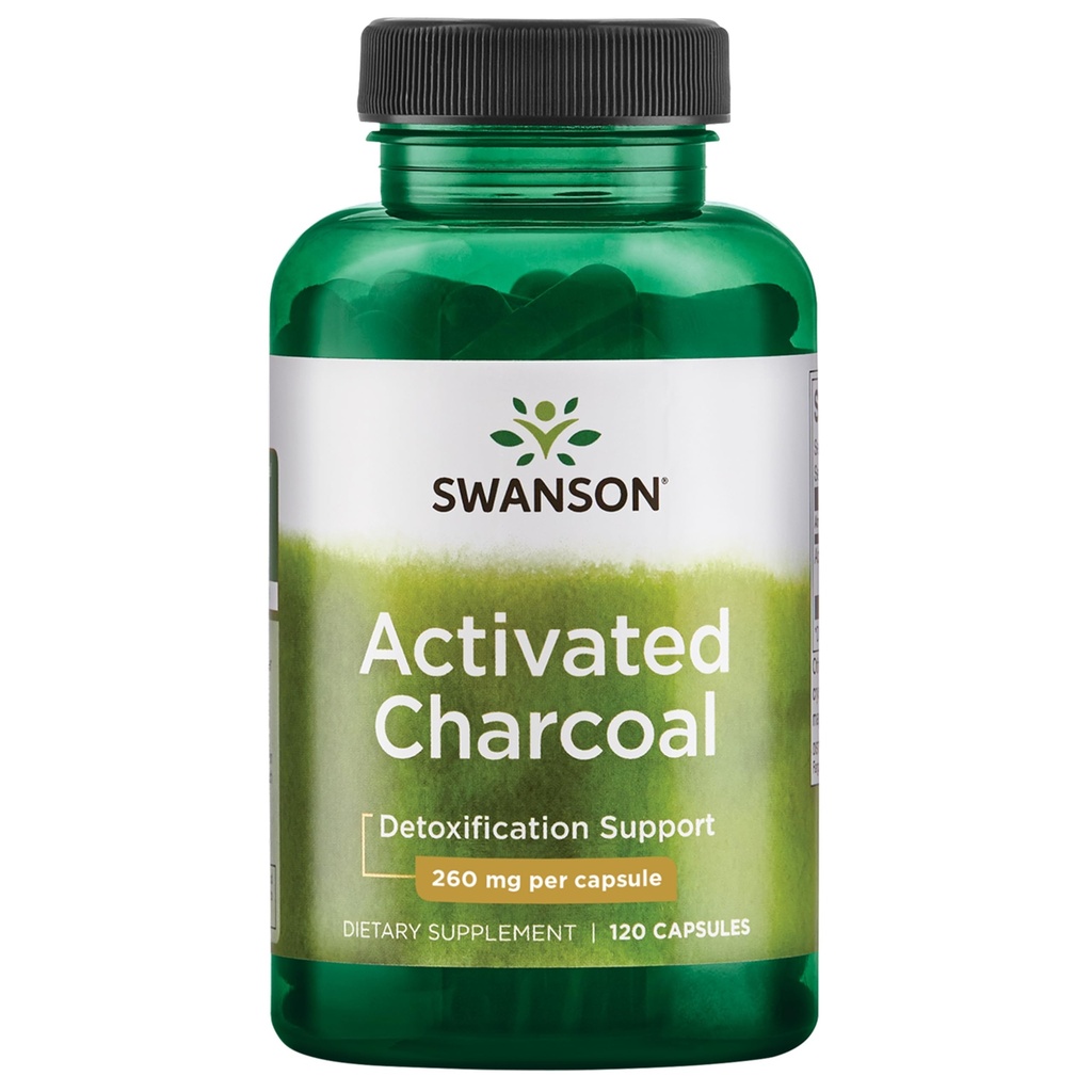 Węgiel drzewny aktywowany przez Swansona - Natural Supplement Supplement Supplement Supplement Healthy Absorption - Pomaga w / Bloating & Keep Bowel Regularity - (120 Kapsułek, 520mg na Serving)