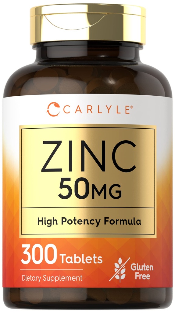 Carlyle Zinc 50mg 124; 300 Tablets 124; Vegetarian, Non-GMO, and gluten Free Supplement Amend124; Cynk Gluconate 124; High Potency Formula