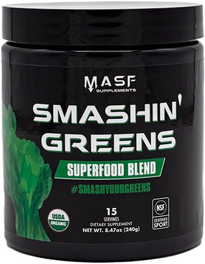 MASF Smashin 'Zielone Superfood Mieszanka NSF Sport, Super Zielonych Digestive Health, Spirulina, Chlorella, Bloat Relief, 8.47 Ounce (Opakowanie 1)