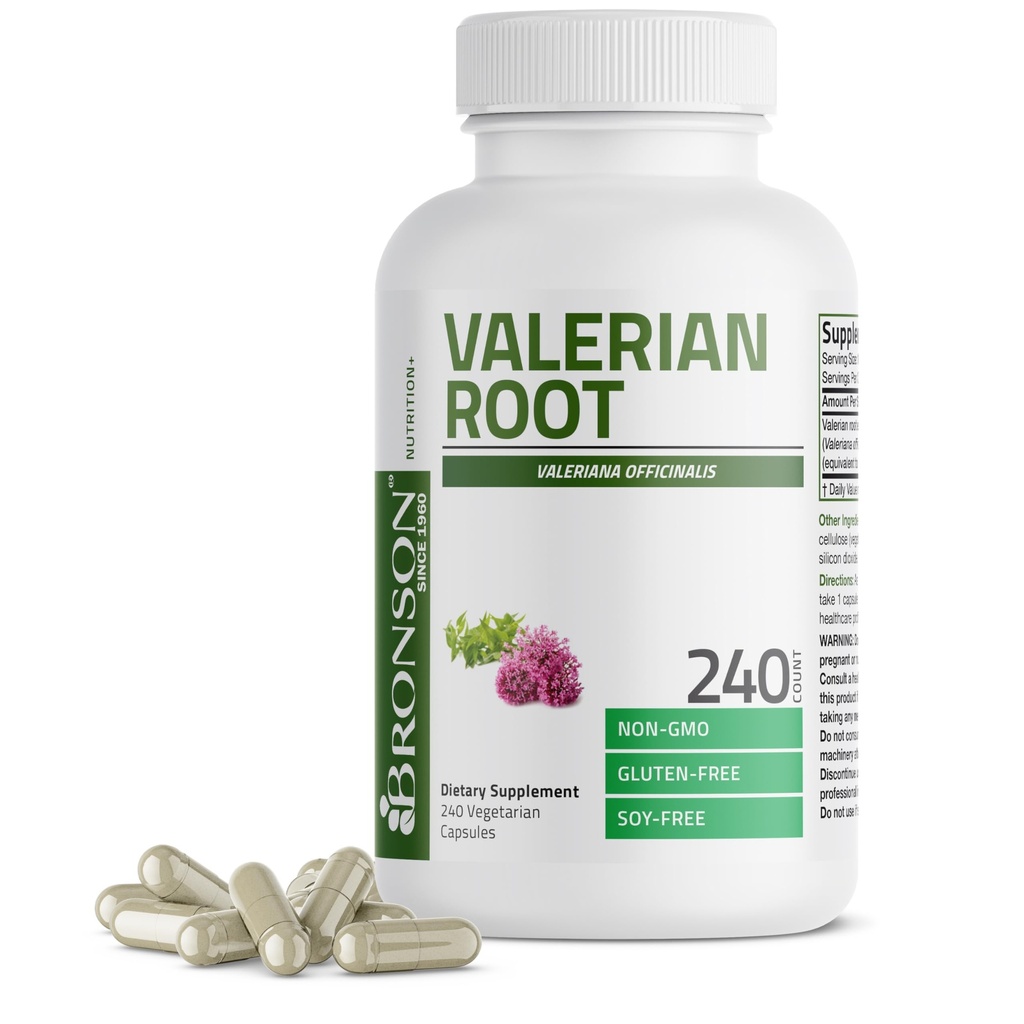 Bronson Valerian Korzeń kapsułki - Valerian Officinalis - Promotes Relaxation - Non-GMO, Soyfree Gluten- Free, 240 Kapsułki wegetariańskie
