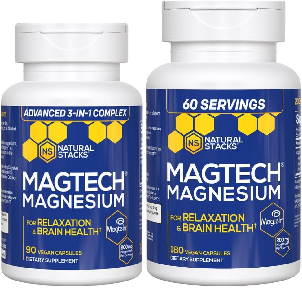 Naturalne stosy Magtech Magnezu Value Bundle - 3 Formy Magnezu - Wyposażone Magtein L- Threonian - Wspomaga Relaks i Zdrowie Mózgu * - 270 Kapsułki