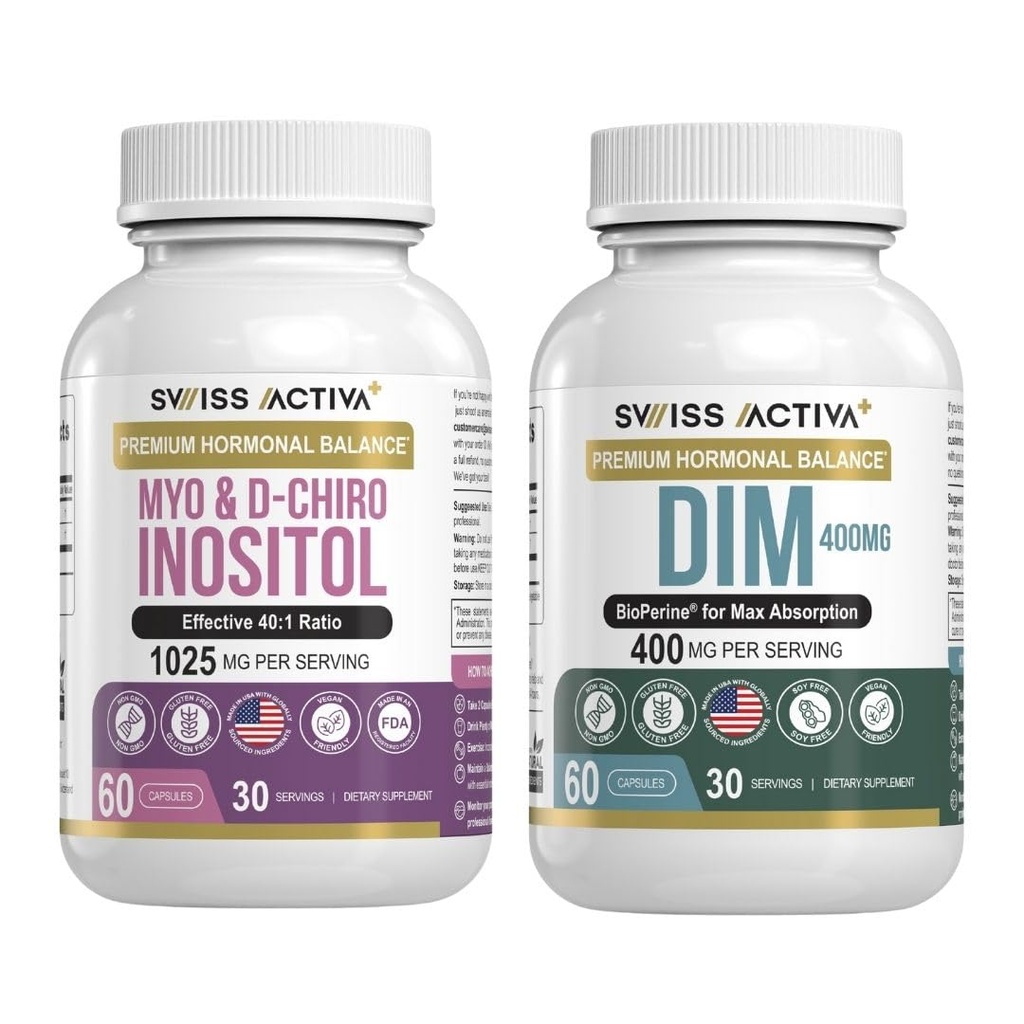 Swiss Activa + DIM & Myo- Inositol Bundle - Hormon Balance & PCOS Wsparcie dla kobiet - Cykl menstruacyjny, nastroj, estrogen i zdrowie jajników - 60- Day Supply