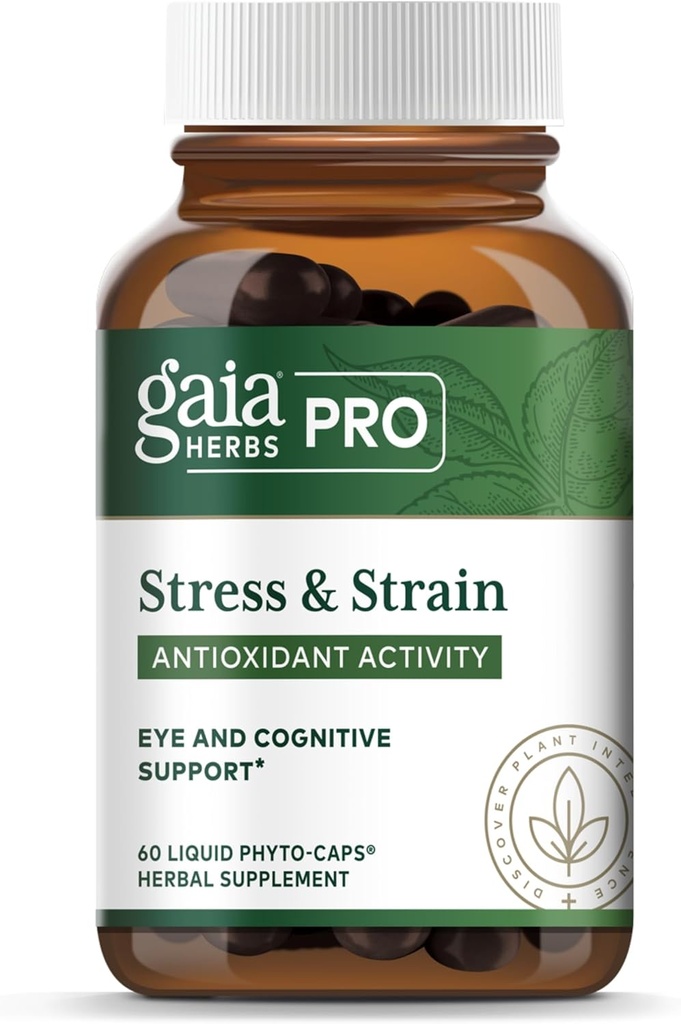 Gaia Herbs Pro Stress & Strein - Wsparcie dla zdrowia oczu - Cechy Astaksantyna, Luteina, Nasiona winorośli & More - Wegan, Gluten- Free & Dairy-Free - 60 Kapelusze płynne (60 Słupki)
