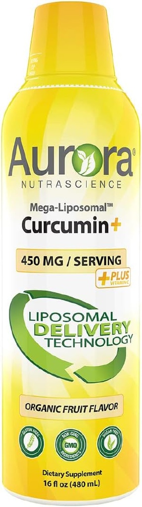Aurora Nutrascience Mega-Liposomal Curcumin + Witamina C z CurcuVail, Wspiera zdrowe połączenia, Mięśnie, GI Tract, i funkcji mózgu, Organic, Non-GMO, 32 Służenia, 16 fl oz
