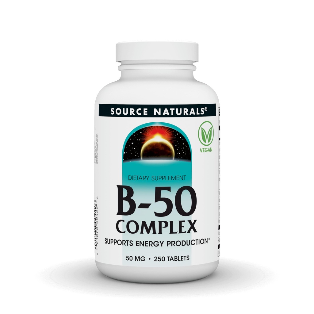 Źródło Naturals B- 50 Complex 50 mg B- Vitamin for Energy Production Support - 250 tabletek