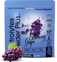 Electrolytes Powder Plus (50 Servings), 0 Calorie Keto, 0 Cukier, No Maltodekstryna, 1000mg potasu, 120mg wapnia, 120mg magnezu, proszek nawadniający (50 Servings, Blueberry Grape)