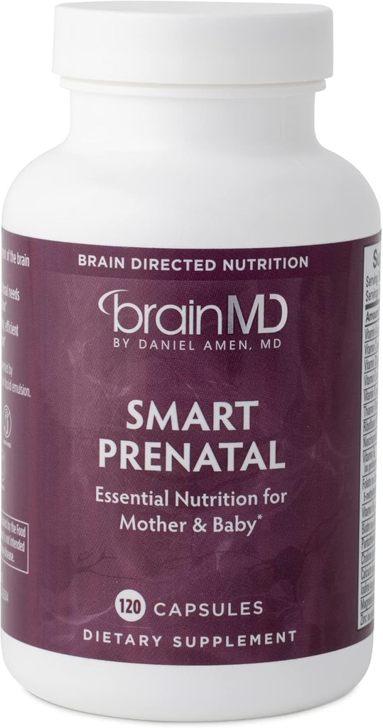 Dr Amen BrainMD Smart Prenatal - 120 Kapsułek - Multiwitamina dla mamy i dziecka, Promotes Zdrowa Ciąża & Wzrost & Rozwój W Dzieci - Bezglutenowy - 30 Służenie