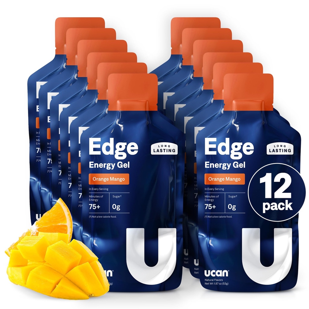 UCAN Edge Energy Gel Shots, Pomarańczowy Mango (12, 2 Ounce Pakiety) do biegania, szkolenia, treningi, fitness, jazda na rowerze, Crossfit 124; Sugar- Free, Wegan, & Keto Friendly Energy