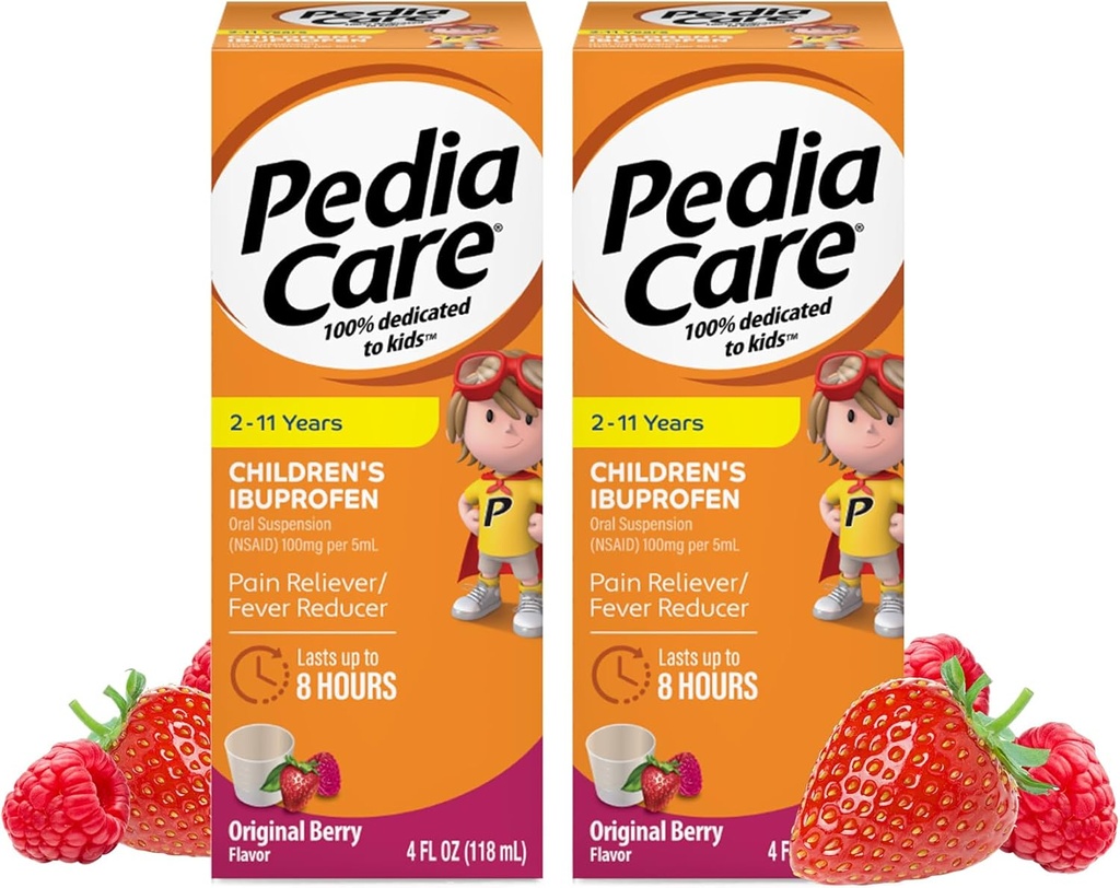Ibuprofen dla dzieci Zawiesina doustna Płyn, Ból dla dzieci Reliever + Fever Reducer, Wiek 2- 11, Berry Flavor, 4 fl oz (2 opakowania)