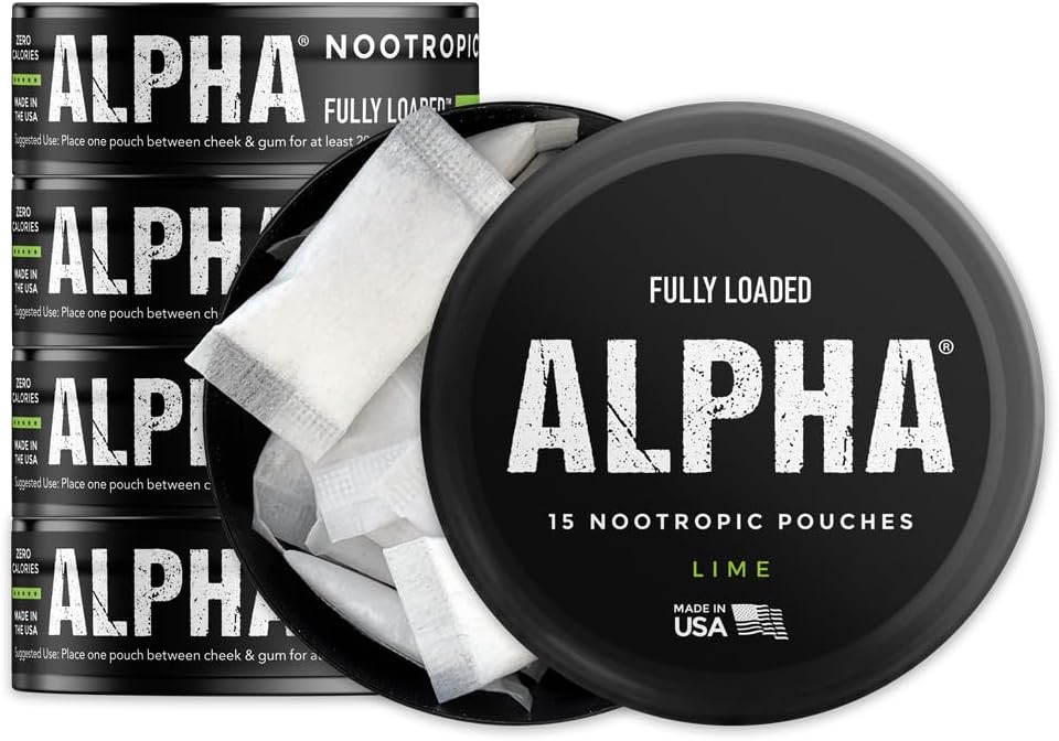W pełni załadowane Pouches Alpha Nootropic (Lime) - 5 Puszek - 15 Pouches per can - Skuteczna Dostawa Nootropiczna, Wymiana Pouch Nic - Szybsza absorpcja, Alpha GPC, L- Tyrosine, GABA