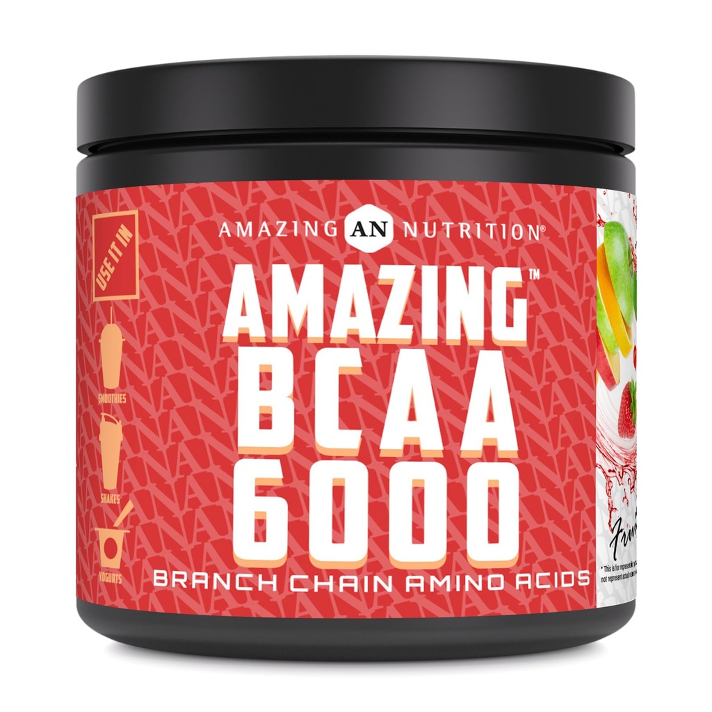 Amazing Nutrition Amazing BCAA 6000 < 124; 6 Grams BCAA Per serving < 124; 30 Serings Powder > 124; Branched Chain Amino Acid Supplement > 124; Made in USA (Natural Fruit Punch)