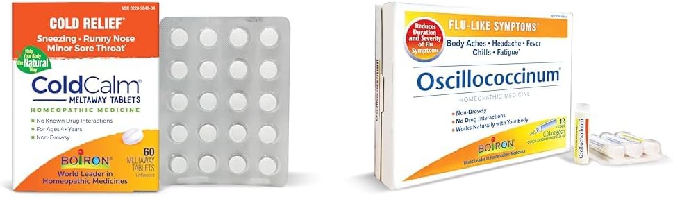 Boiron ColdCalm Tablets for Relief of Common Cold Symptom, takich jak Kichanie i Oscylokocynum for Relief from Flu- Like Symples of Body Aches, Ból głowy, Gorączka, Dreszcze i Zmęczenie - 12 Hrabia
