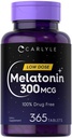 Carlyle Melatonin 300 µg do 124; 365 Tabletki do 124; Niska dawka do 124; Wegetarianin, Nie-GMO, Gluten Free