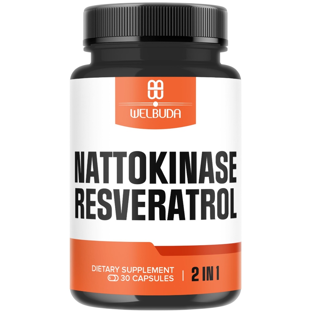 Nattokinaza Suplement 3300mg z trans- Resveratrol - Wsparcie dla systemu odporności, Zdrowe serce i równowagi ciała - 30 Służenia