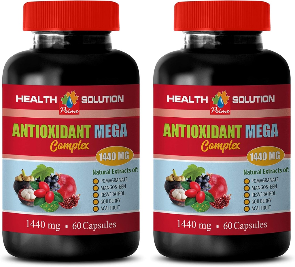 suplement kompleksu przeciwutleniającego - ANTIOXIDANT MEGA COMPLEX 1440 MG - ekstrakt Mangosteen, suplementy diety przeciwutleniające, mangostan granatu żurawinowego, detoks i oczyścić 2 Butelki 120 Kapsułki