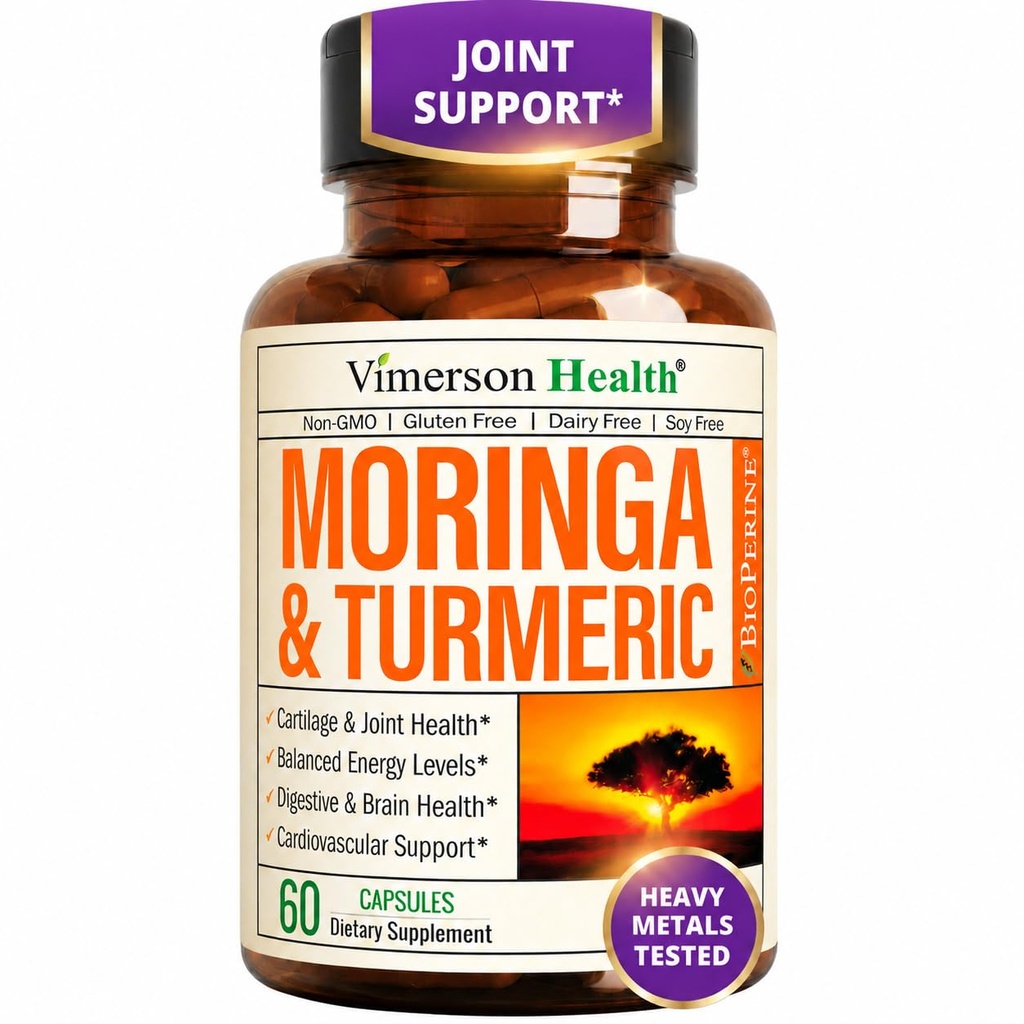 Moringa + Kurkumina Turmerowa Suplement do Wspólnej Zdrowia, Gut Zdrowie, Energia i Wsparcie immunologiczne - Total Wellness Formuła - Tumeric Curcumin z Black Pepper & Moringa Czyste kapsułki - 60 Hrabia