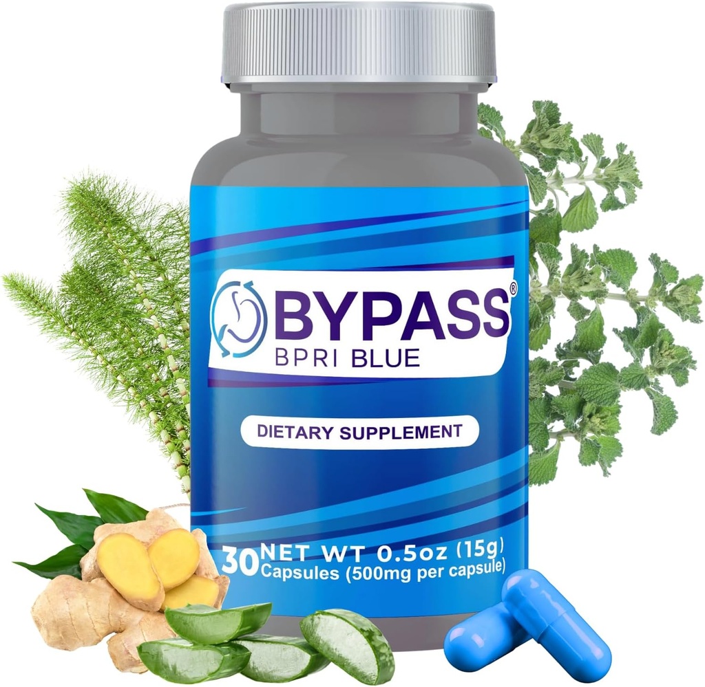 YERBERO Bypass BPRI Blue - Next Step in The BPRI Series - 30 Caps - Featuring Aloe Vera, Ginger, Sarsaparilla Root, Green Tea, Dandelion, Horsetail i więcej - 500mg na kapsułki.
