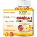 SHIFAA NUTRITION Halal Omega 3 dla dzieci z DHA Gummies dla rozwoju mózgu, Serca i wsparcia immunologicznego, Plant- Based, Non-GMO, Algae- Based DHA, Gluten & Gelatin- Free Kids Omega 3 Gummies, 30 Służenia