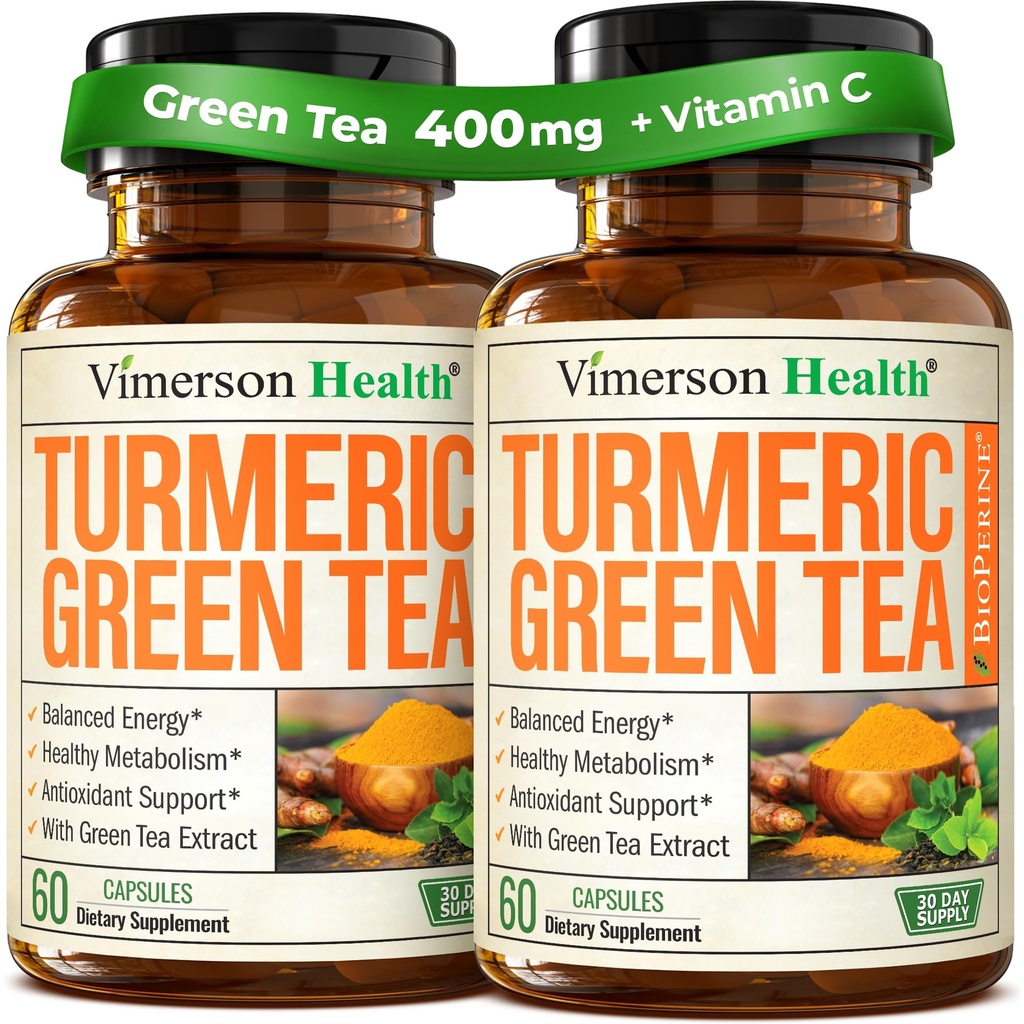 Kurkumina kurkumina Kurkumina suplement z Green Tea Extract (ECGC) & Witamina C do wspólnego zdrowia, Energia i Stan zapalny Równowaga - Organic Tumeric Curcumin z Black Pepper - Gluten- Free, Non-GMO. 2- Pack