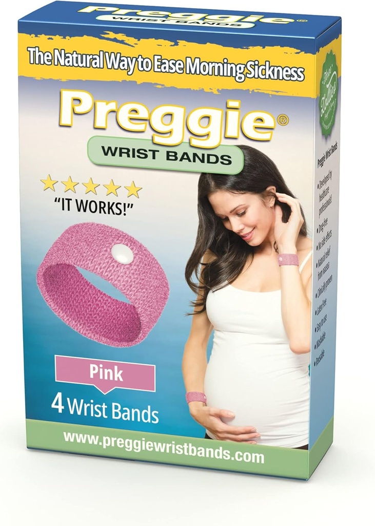 Preggie Anti-Nudności Opaski - Poranna pomoc chorobowa - Klinicznie przebadane Nudności Pomoc - Nudności Relief - Akupresyjna Opaska - Bezpłatne Efekt boczny - 2 Pary, Zestaw 4 Opaski - Różowy
