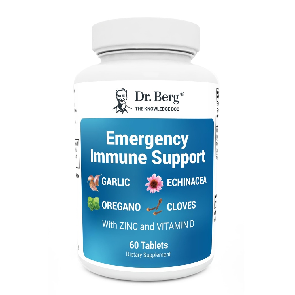 Dr Berg awaryjne wsparcie immunologiczne w / Echinacea - Mieszanka intensywnych ekstraktów ziołowych (Uwaga: silny zapach ziołowy) - Suplement wsparcia immunologicznego zawiera 2000 IU witaminy D i 10 mg cynku - 60 tabletek
