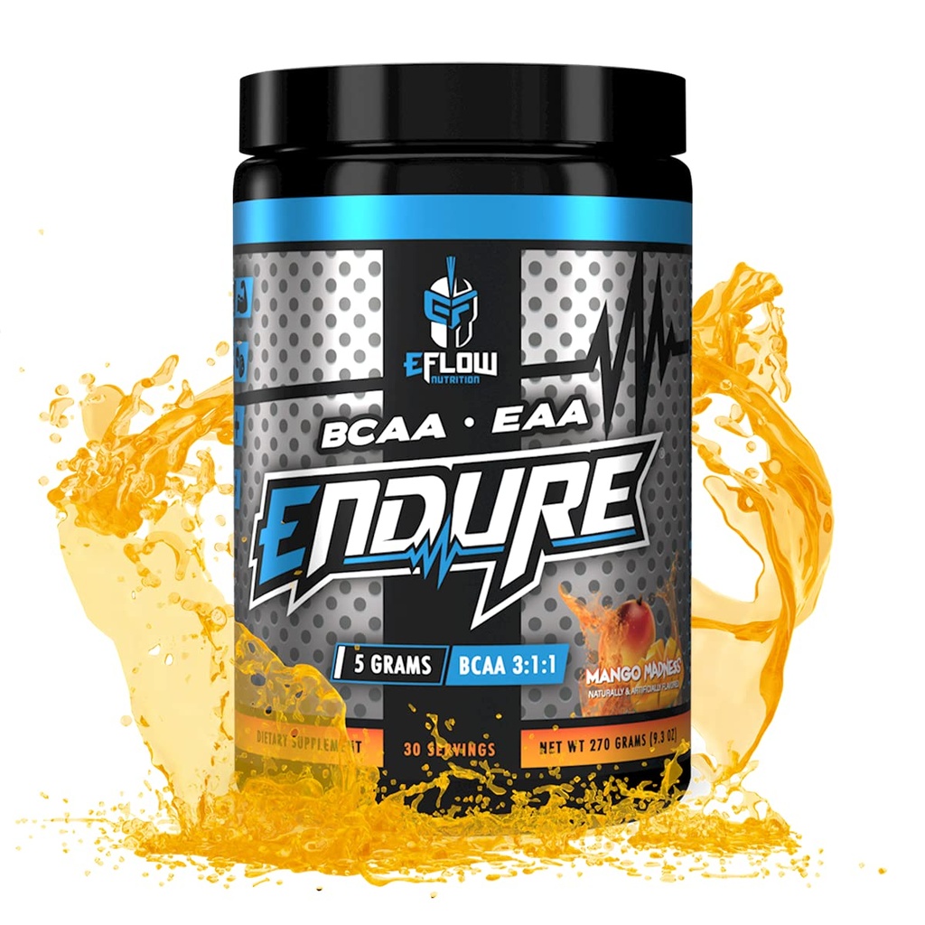 EFlow Nutrition Endure BCAA Plus EAA - Essential Amino Acids Electrolyte Powder Intra Workout - Poprawa energii, odzysku i wydajności - Mango Madness (30 Służenia)