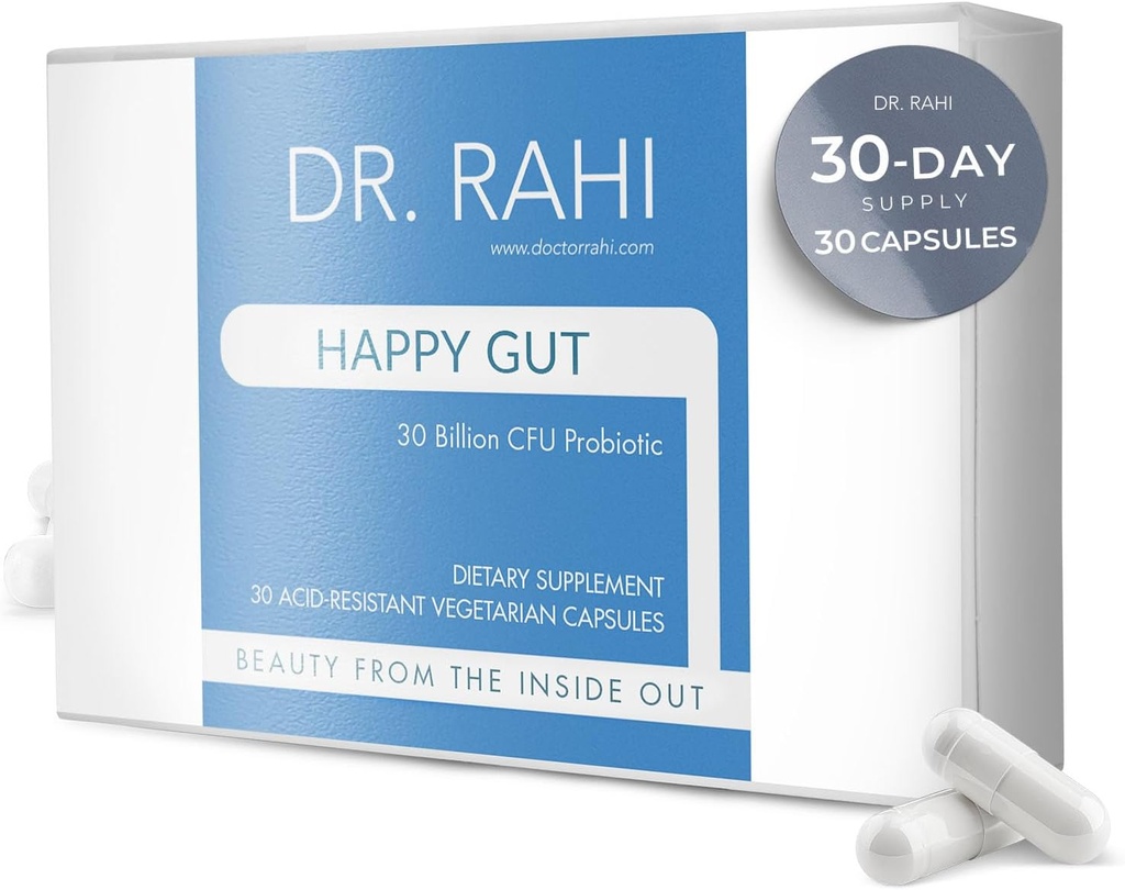 Dr Rahi Probiotyka Daily DF 30 Miliard CFU Probiotic Gut Supplement Supplement, 30 Acid Resistant Kapsułki, Probiotyka dla zdrowia trawiennego, Gut Health dla kobiet / mężczyzn, Support Gut Motity -Happy Gut